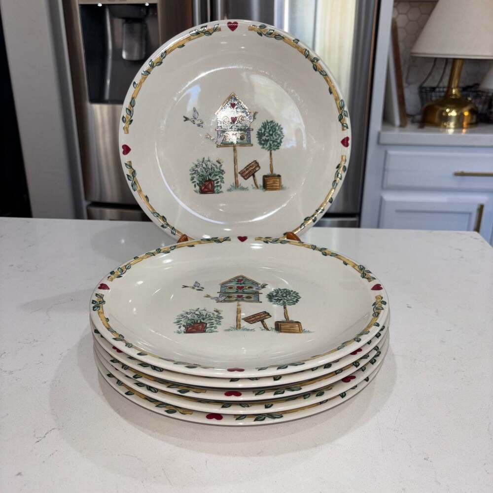 Thomson Pottery Birdhouse Pattern Dinner Plates 10.25” (6)